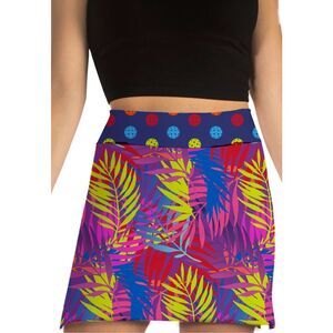 PB1965 Pickleball Skort Tropical Multicolor Palm Leaf and Ball Print Size Large‎